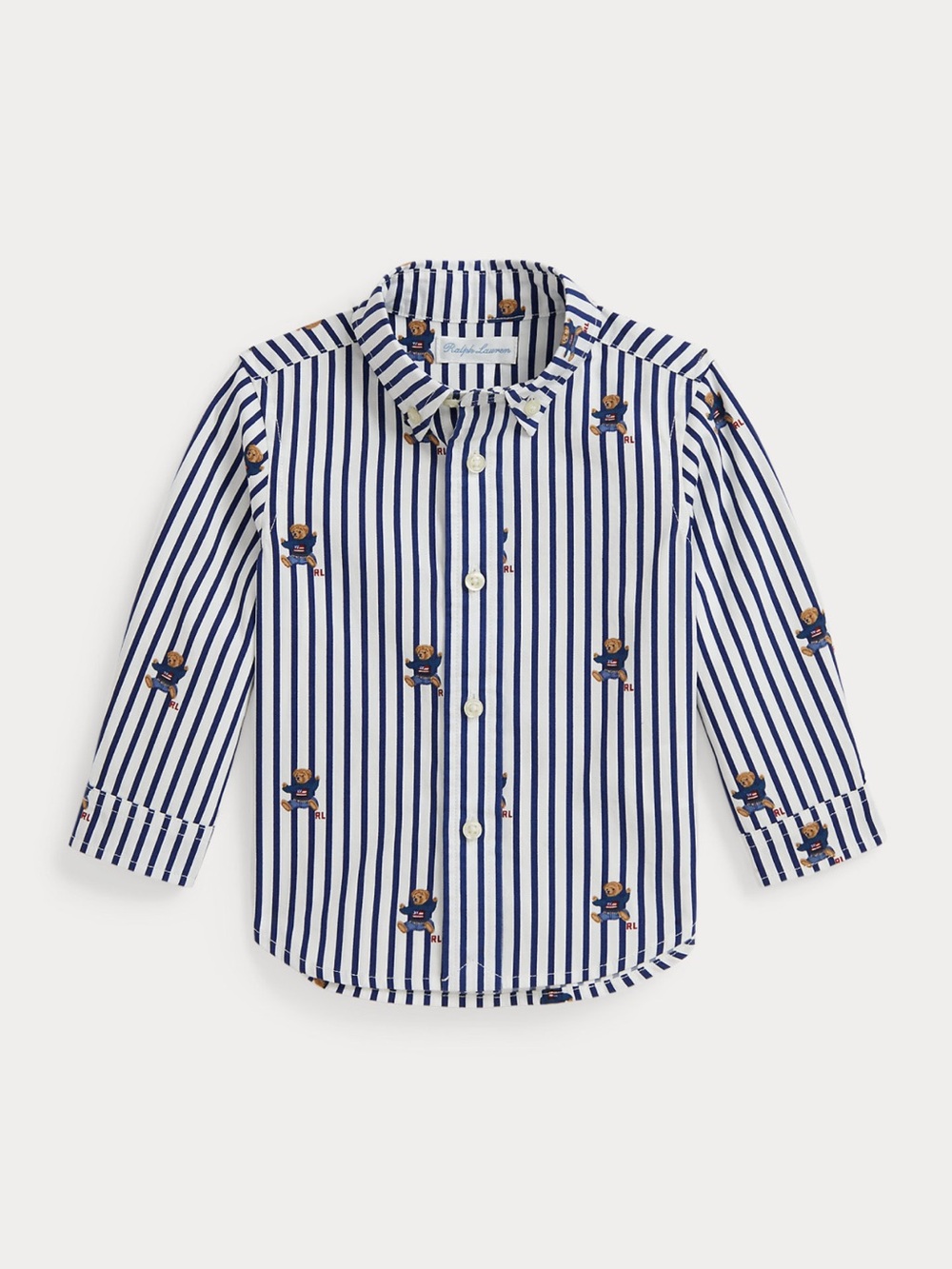 Polo Bear Striped Cotton Poplin Shirt Size: 18m